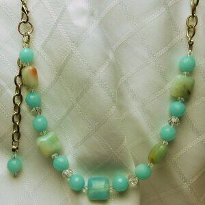 No15 Handmade jewelry set with polished stones: necklace and earrings